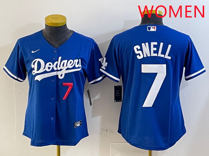 Women Los Angeles Dodgers #7 Snell Blue Game 2025 Nike MLB Jersey style 8->women mlb jersey->Women Jersey